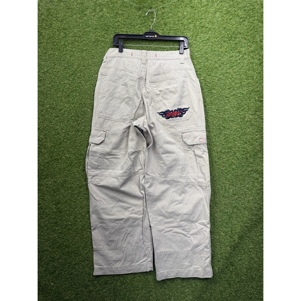 JNCO Jeans Cargo Pants Mens 34x32 Khaki Wide Embroidered Skate Pocket 90s Y2K